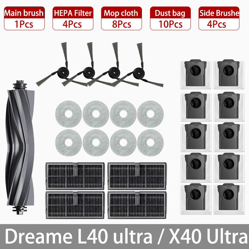 Dreame L40 Ultra / X40 Ultra / MOVA P50 Pro Ultra / P10 Pro Ultra Reservdelar Tillbehör Huvudsidoborste Filter Moppduk Damm