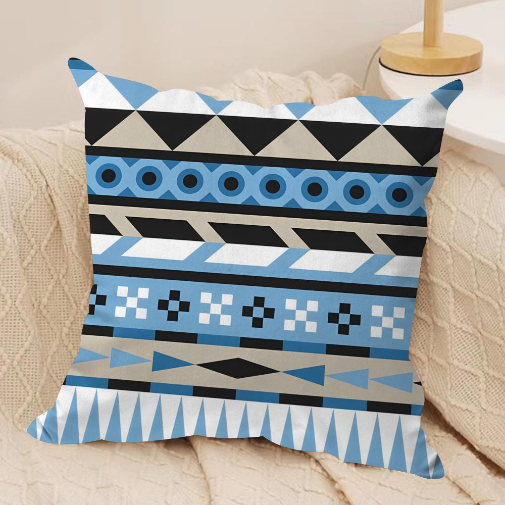 Classic Geometric Patterns Cushion Cover Short Plush Doublesided Print Square Throw Pillow Covers Sofa Home Cushion Decor