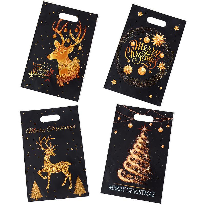 10PCS Mixed Golden Elk Christmas Series Party Gift Tote Bag OPP Glitter Gift Bag Candy Bag Plastic Gift Return Bag