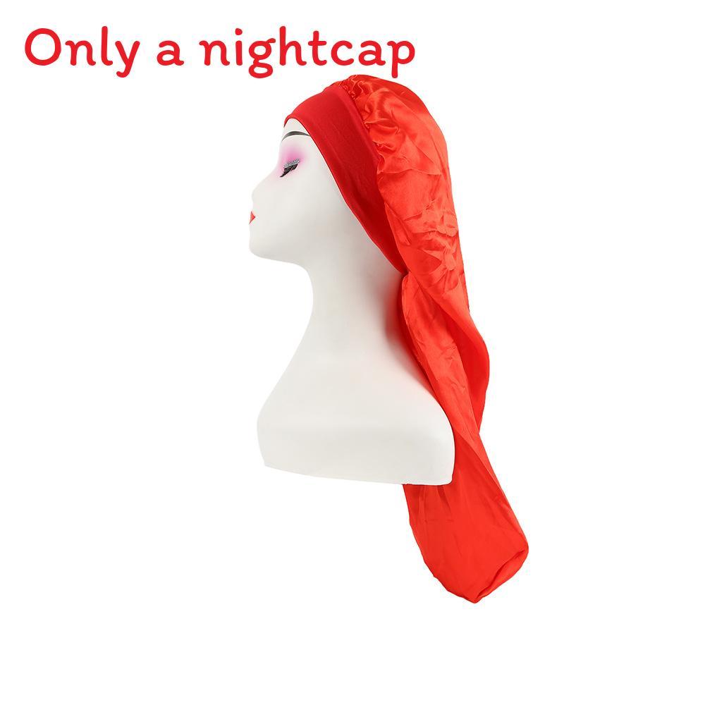 Long Large Satin Nightcap With Solid Color And Loose Tight Strap Sleeping Use