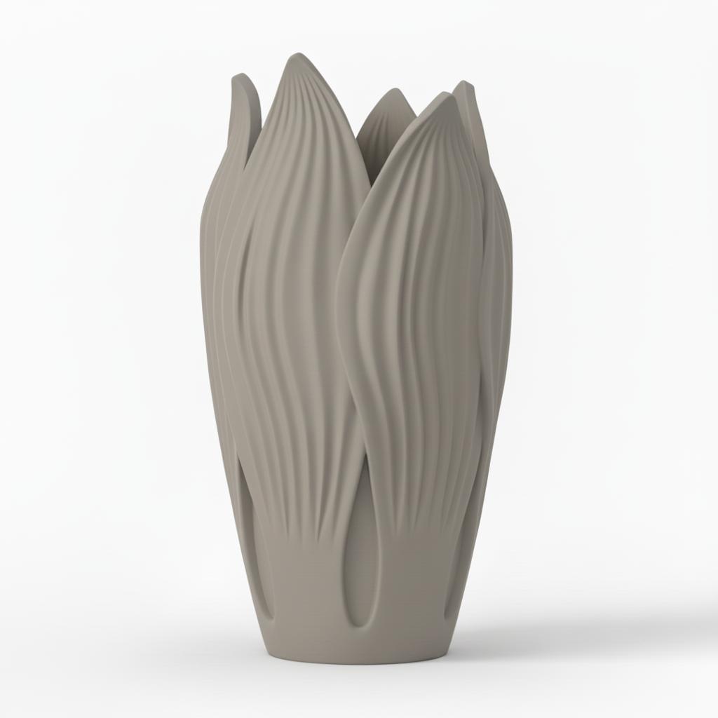 Decorative Leaf-shaped Gray Vase for Flowers, Modern Design