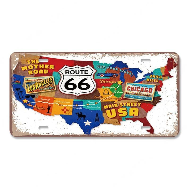 Vintage Metal Tin Signs Decor Route 66 License Plate Motorcycle Car Metal Posters Wall Decor for Garage Bar Pub Moto Club