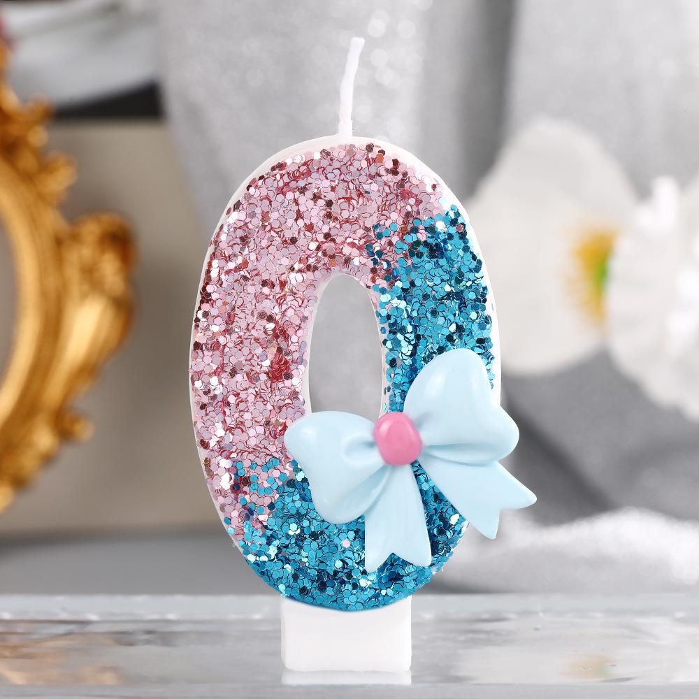 0-9 Birthday Digital Candles, 3D Design of Birthday Candles, Cake, Birthday Party (Blue Bow)