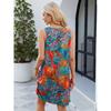 Summer Spring Printed Strapless Casual Loose Knee-Length Dress Sleeveless V-Neck Polyester Fiber Wide Waist Gown Dress