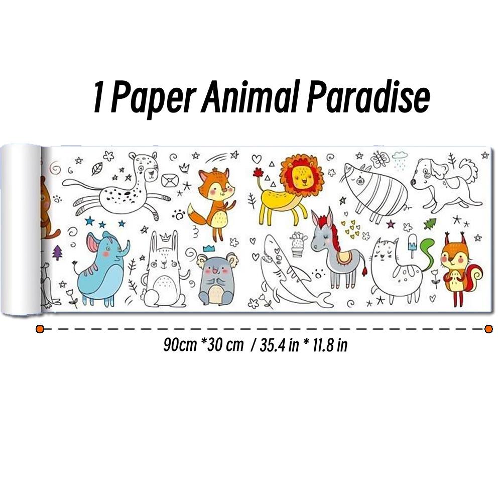 Rollo de papel para colorear de 90 cm con diseño de animales para niños, ideal para rellenar con colores, grafiti, recortes de papel, pintura, material educativo escolar.