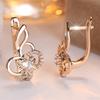 Round Stone White Zircon Hollow Flower Hoop Earrings For Women Vintage Gold Color Small Ear Buckle Wedding Jewelry Gifts