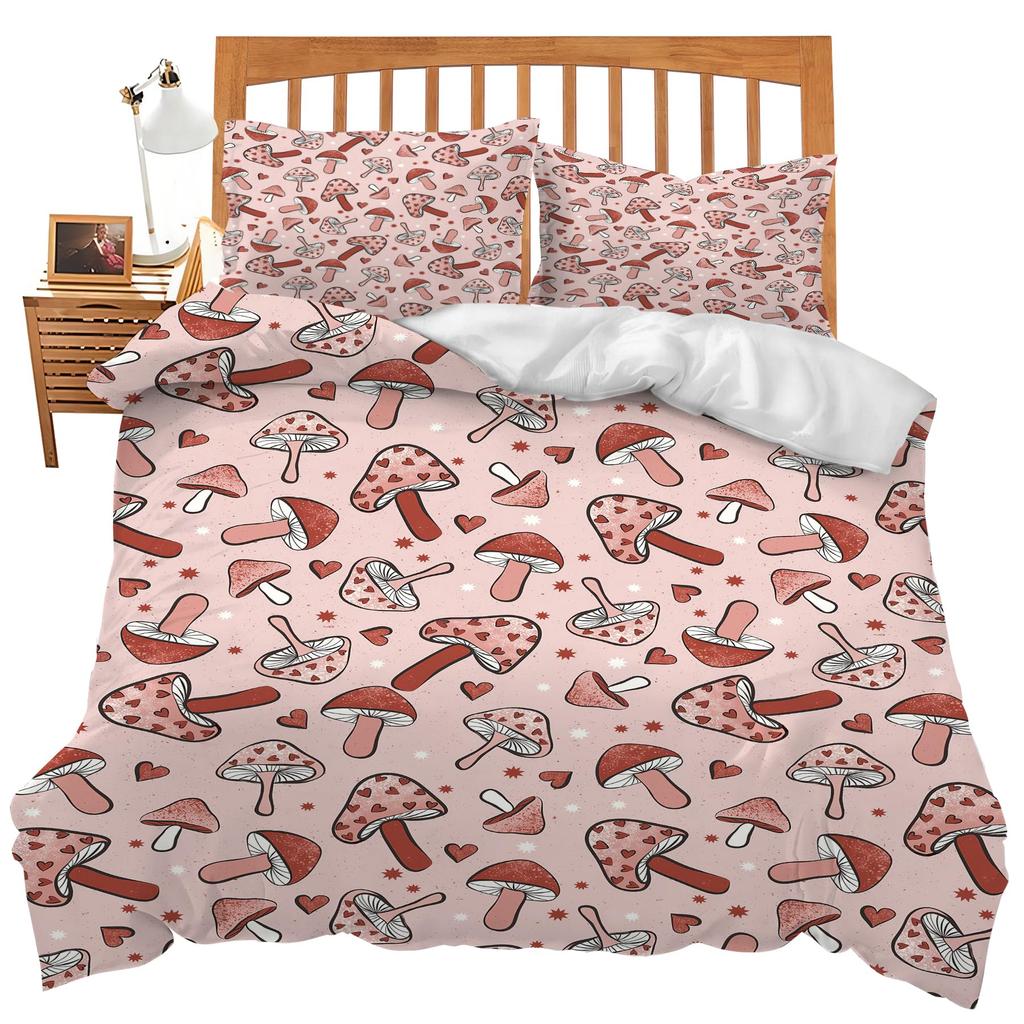 Cartoon Mushrooms Duvet Cover Sets Girls Boys Women Room Decor Kawaii Bedding Cover Set Queen King Single Twin Size No Comforter