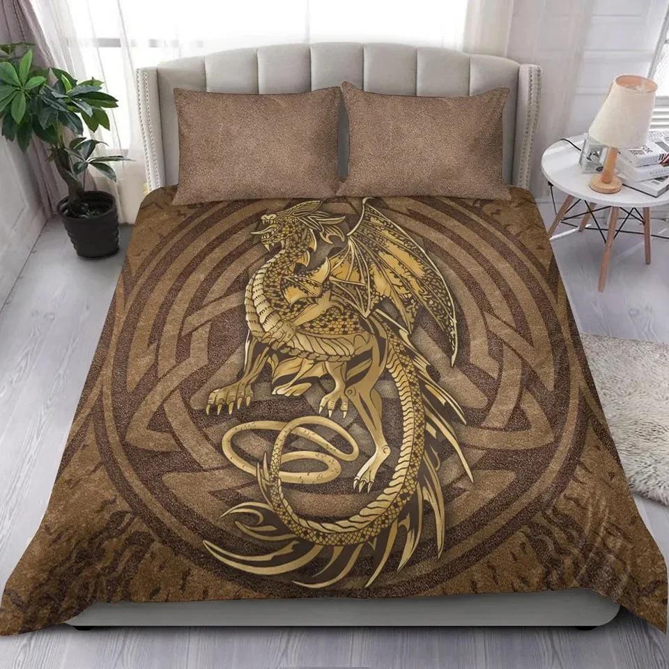 Dragon Printed Duvet Cover King Queen Western Magic Dragon Bedding Set Teen Adults Ancient Mythical Animal Polyester Quilt Cover