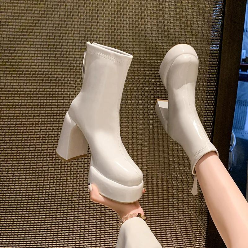 High Heels Kurze Stiefel Damen Mode Schuhe Herbst Winter Chunky Heels Wasserdicht Karree Übergröße Stiefeletten 2024