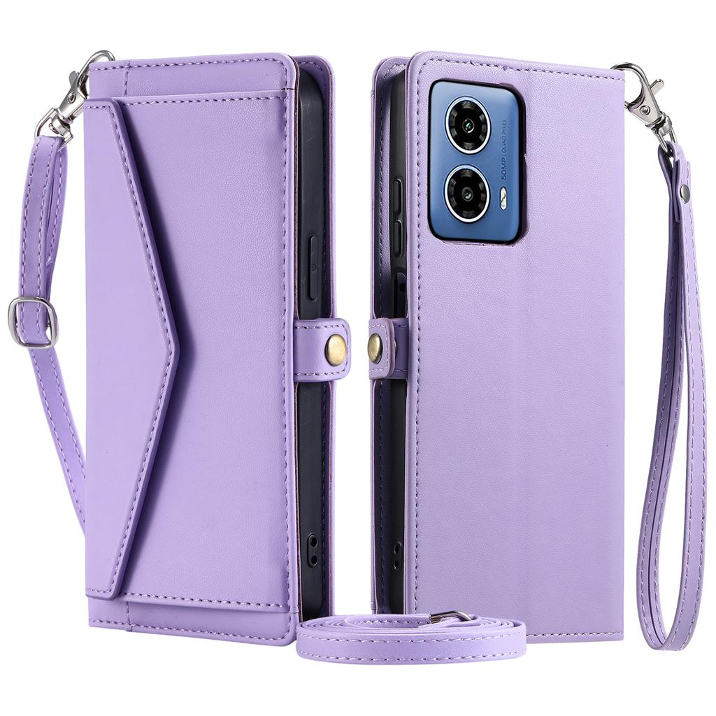 For Motorola Moto G45 5G/G34 5G Leather Case Wallet Stand Phone Cover with Straps