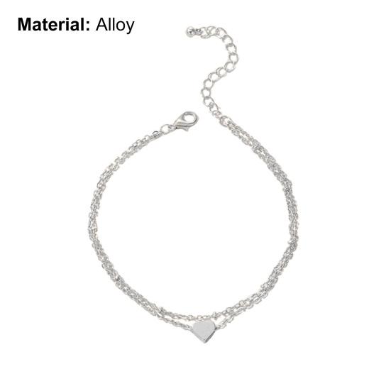 Double Layered Women Anklet Heart Pendant Adjustable Elegant Chain Anklet Foot Jewelry