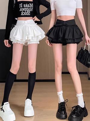 Plus Size Women's Korean Ballet-Inspired Low Waist A-Line Layered Skirt Pants - Autumn/Winter Anti-Exposure Fluffy Style
