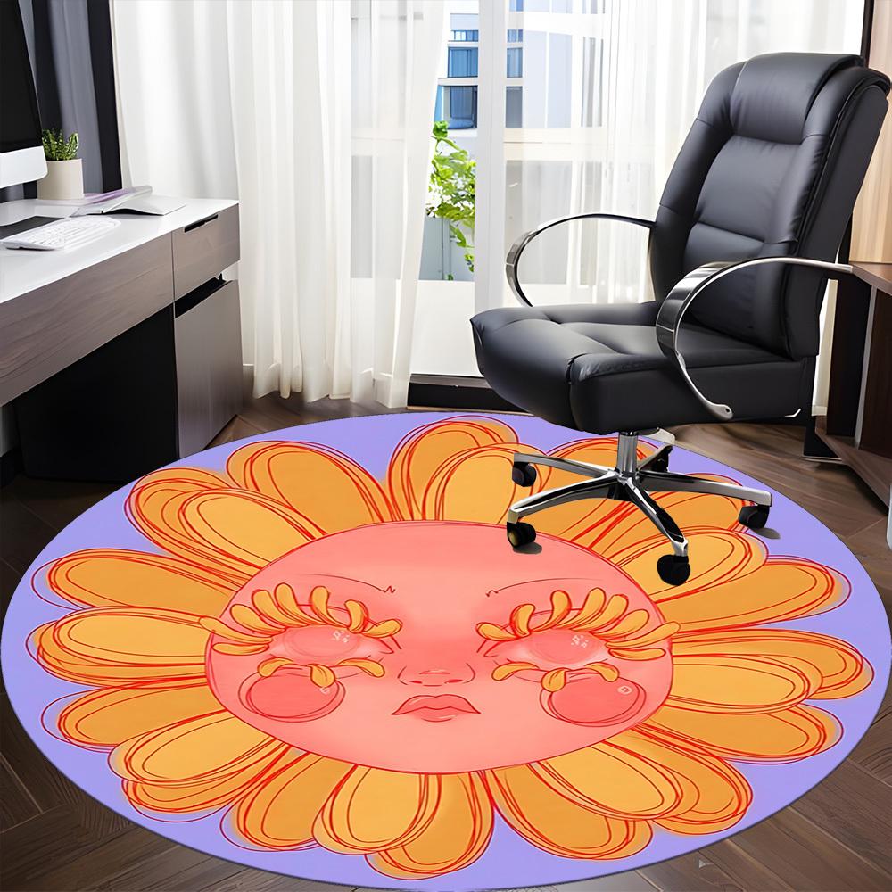 1pc Sunflower Face Chair Carpet for Office, Round Non Slip Durable Large Size Office Carpet, Suitable for Office