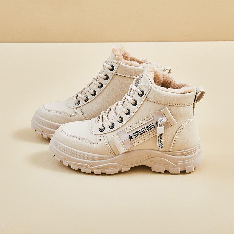 

Женские зимние теплые плюшевые сноубутсы большого размера, утепленная подкладка, ботильоны, цельные кожа и мех, нескользящие, для пеших прогулок, спортивные, ботинки Мартин 35