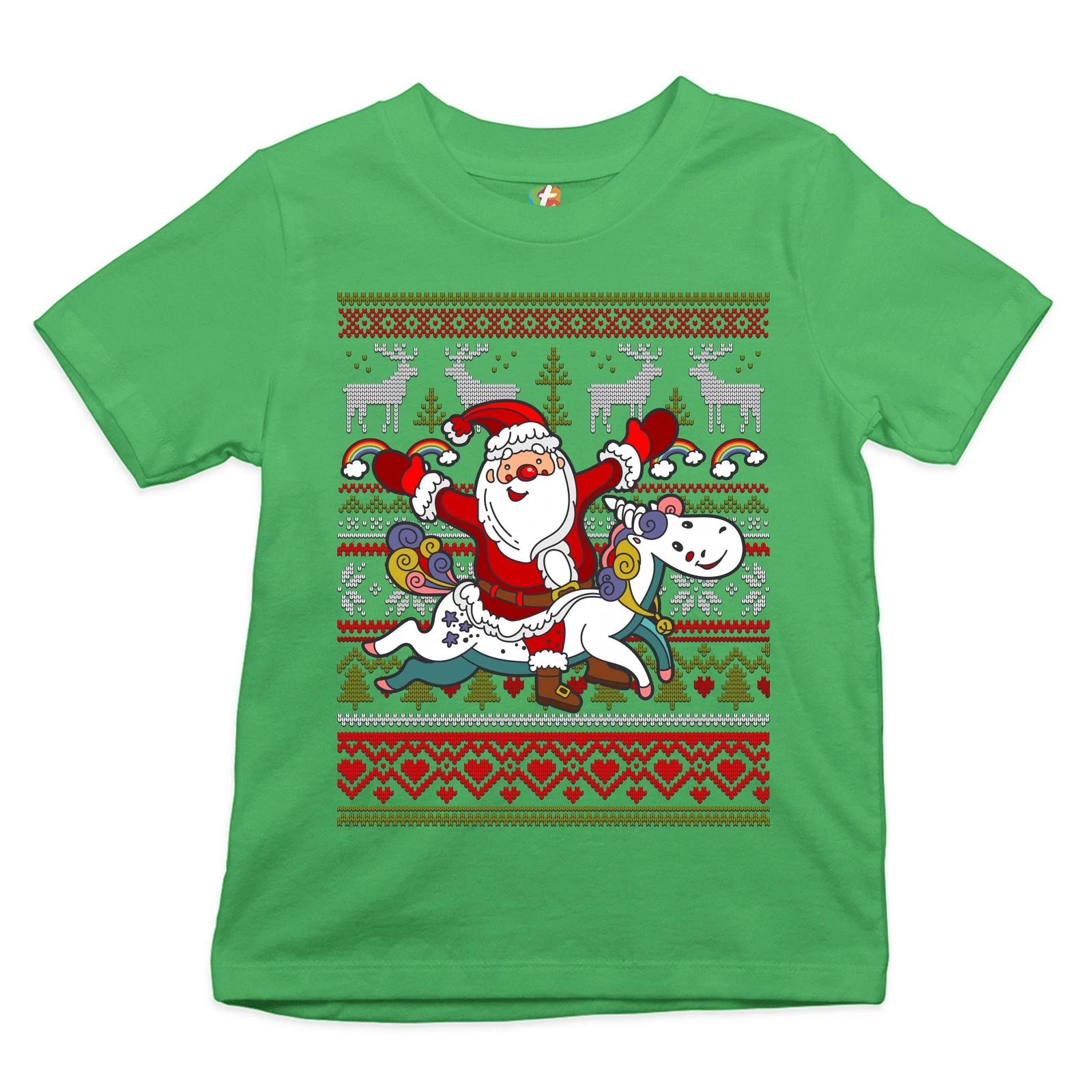Santa Claus Riding a Unicorn Youth kids boys T-Shirt Merry Christmas Ugly Sweater Kids 160