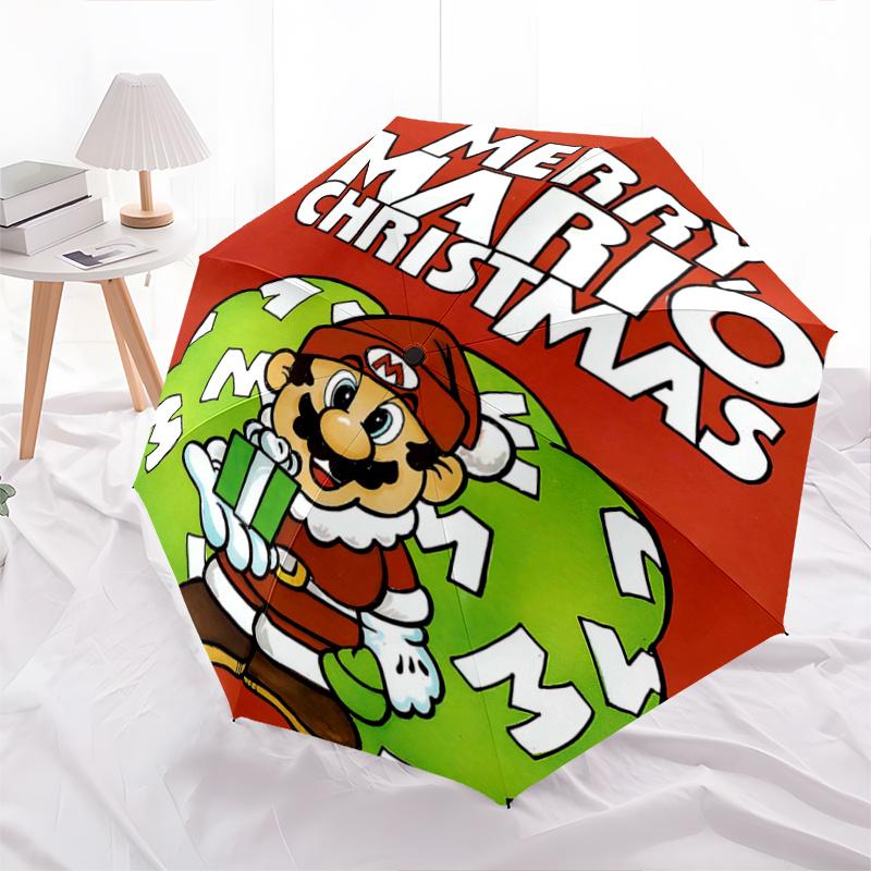 

1pc Merry Mario Christmas Cartoon Umbrella, Portable 3-Fold Compact Umbrella, Suitable for Camping, Hiking and Travel, Ideal Easter Birthday Gift for