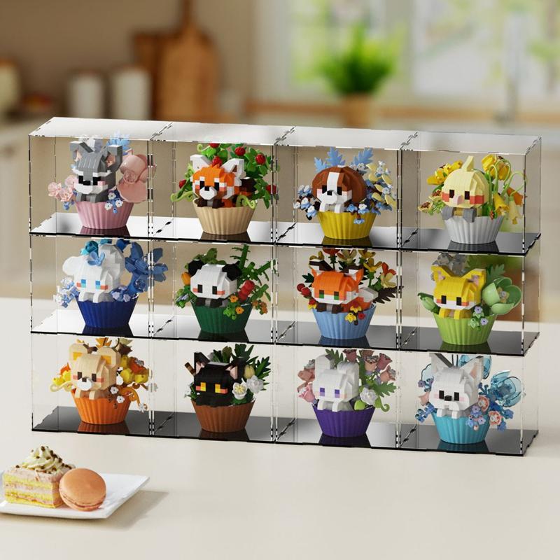 Creative Cute Dessert Animal Cake Potted Cartoon Doll Small Animal Panda Building Block Ornament Children Toy Gift