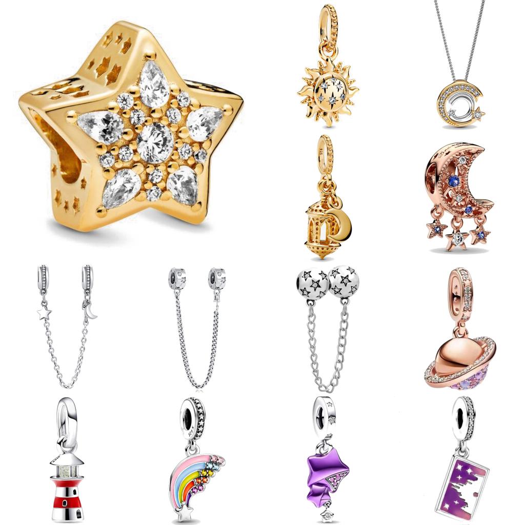 Star Moon Safety Chain Dangle Stylish Charms For Original Charms Bracelet Real Copper Charm Bead For Women Diy Superior Jewelry Trinket