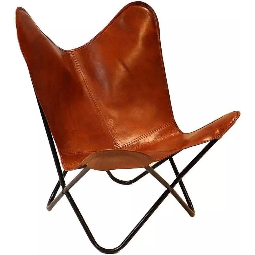 Brown Vintage Leather Arm Butterfly Chair Classy & Handmade Chair with Stand