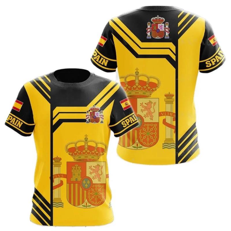 Spain National Printed Men's T-Shirt O-Neck Short Sleeve Fashion Sports Clothing Loose Shirt For Men Spanish Football Fans Gifts