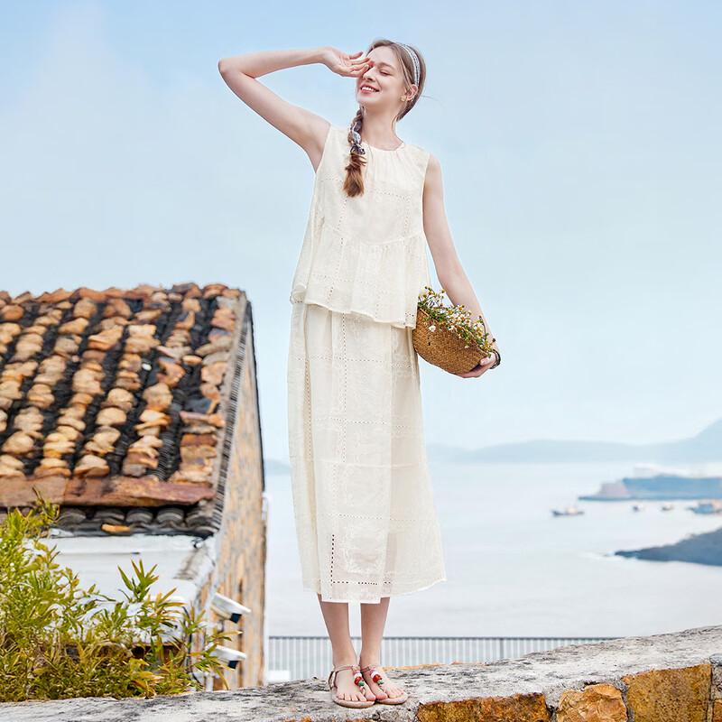 Women's Embroidered Lyocell Sleeveless Top & Skirt Two-Piece Set