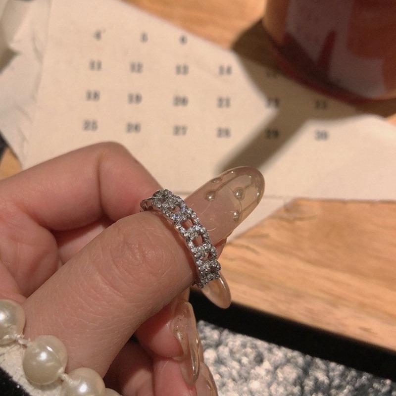 Double-layer Heart-shaped Zirconia Open Ring for Women, High-end Style Ring for The Index Finger, Adjustable Finger Ring