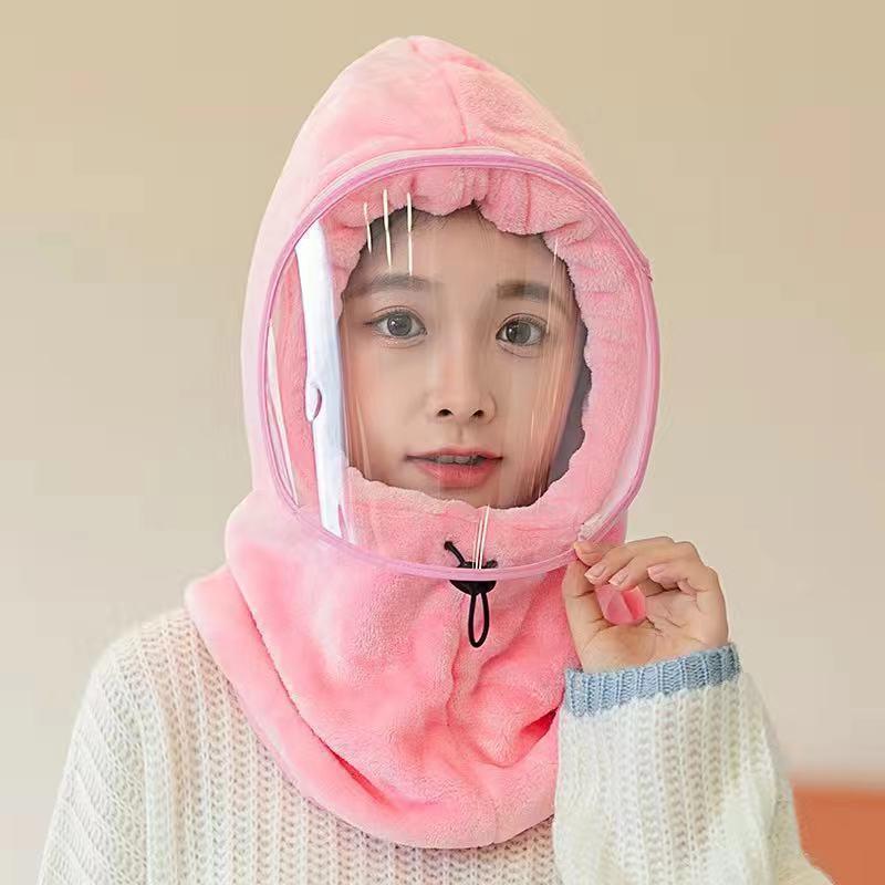 

Ветрозащитная маска-шапка для женщин для езды на электровелосипедах осенью и зимой, можно носить со шлемом для защиты от холода. розовый