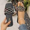 New 2025 Summer Flat Heel Rhinestone Ladies Shoes Women Rhinestones Sandals High Quality Outdoor Beach Slides Slippers