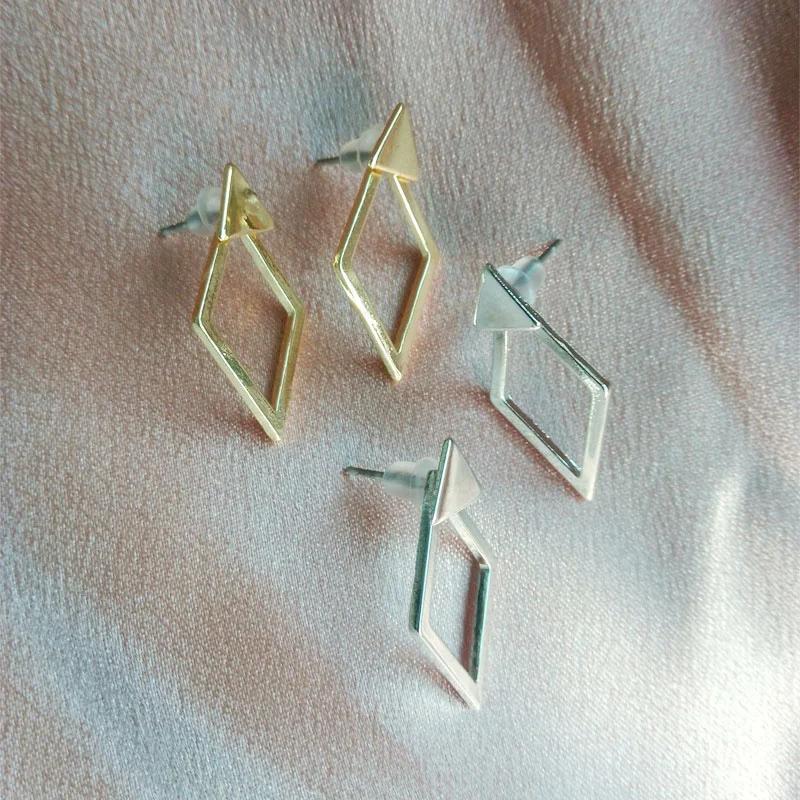 Geometric Triangle Back Hanging Stud Earrings for Women Gold Color Earring Jewelry Accessories AVE
