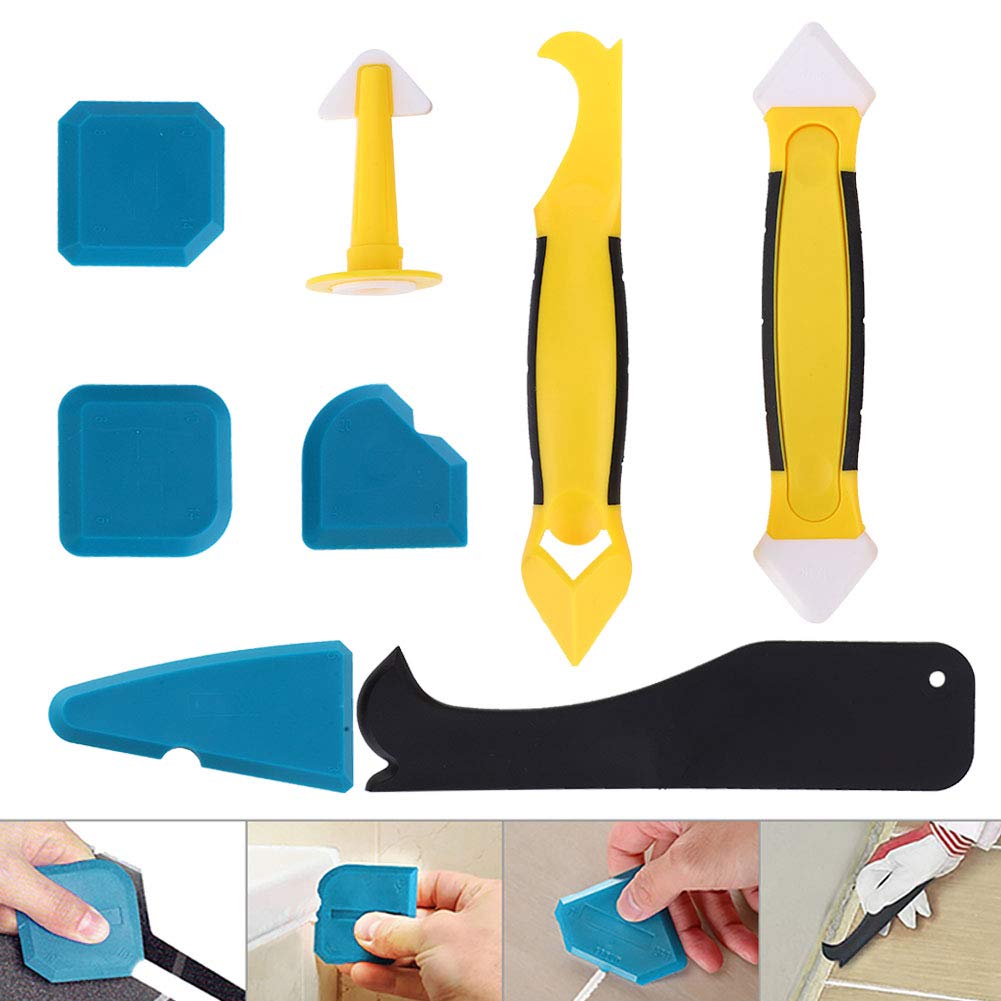 Walfront 8Pcs Plastic Spatula Silicone Sealant Remover Hand Operated Tool Scraper Joint Silicone Grout Remover Plastic Scraper, Scraper