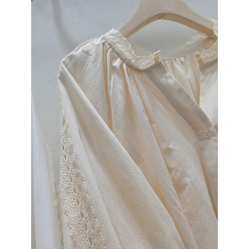 

Модная женская рубашка с длинным рукавом весна-лето, вышитая, элегантная, ажурная, свободная блузка с V-образным вырезом, повседневные, простые, однотонные топы 3612 One Size абрикосовый