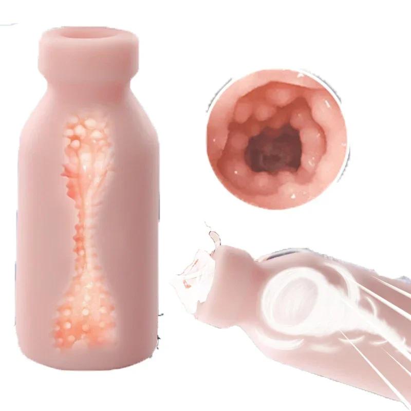 Silicone Masturbator Soft Emulational Vaginal Bulge Portable Manual Male Masturbation Cup Milk Bottle Shape Sex Toys for Man