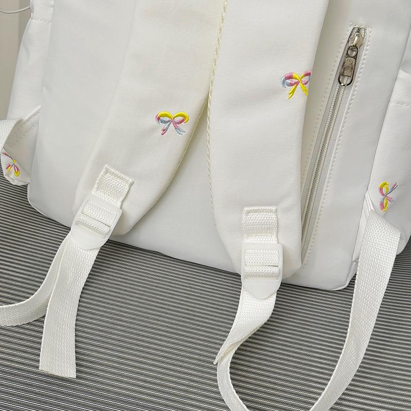 Backpack with Embroidered Bow Pattern for Teenage Girls Daily Use Cute Kawaii Style