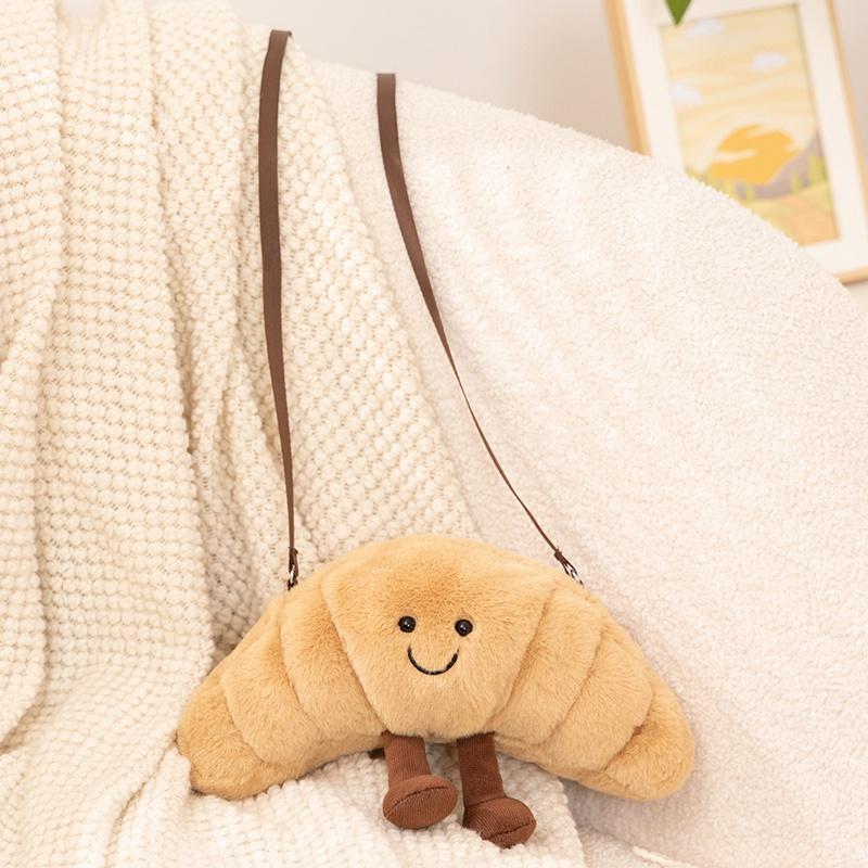 Croissant Bread Toast Plush Toys Backpack Cute Kawaii Food Shape Bag Kids Boys Girls Fashion Street Photography Soft Fun Carrier