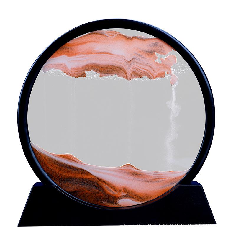 7 Inch Flowing Sand Picture Hourglass Sand Art Decor for Desk Wooden Frame Landscape Tabletop Ornament for Living Room Office