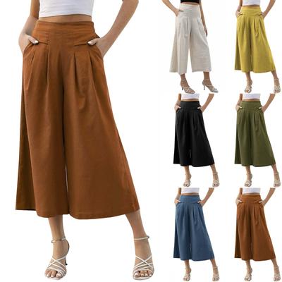 Women's Fashion All-match Formal Casual Cotton Linen Pocket Cropped Trousers