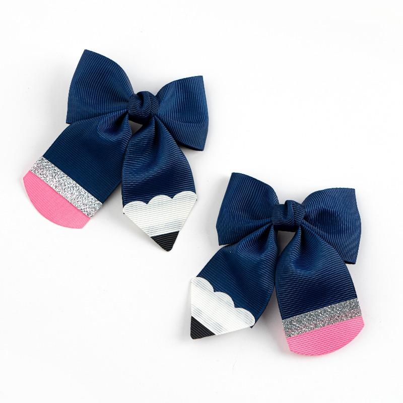 

2Pcs Set Campus Style Pencil Shaped Bow Hair Clip with Navy Blue Color Sequin Hair Accessory,girls Side Clip Headband Hairclip темно-синий