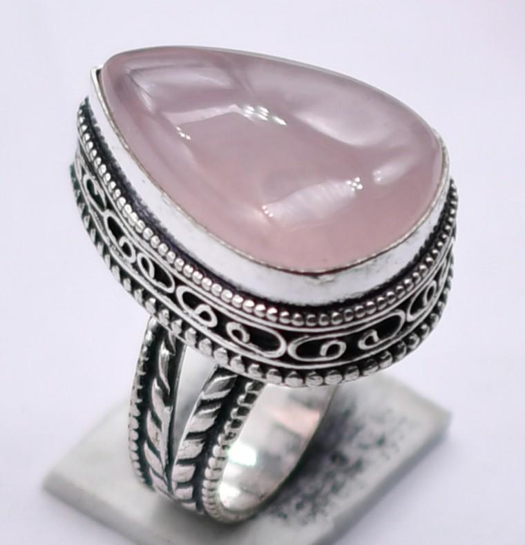 Rose Quartz Natural Gemstone Ethnic Antique Design Ring US Size-7.5 R 4465