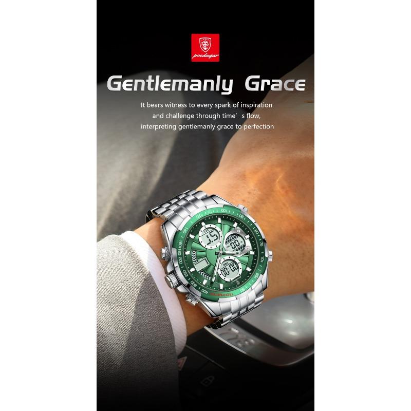 POEDAGAR Clock Waterproof Electronic LED Luxury Watches Dual Time Display Digital Stainless Steel Quartz Watch