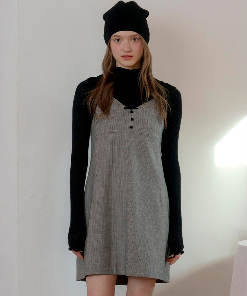Retera Velvet Ribbon Checked Dress_Black Check
