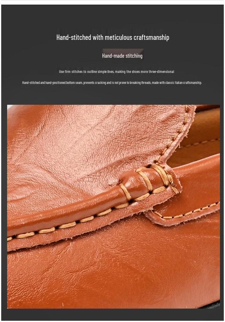 Men's Handmade Slip-On Leather Loafers - Autumn British Style, Casual & Business, Soft Sole Driving Shoes