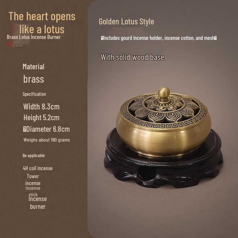 Pure Copper Incense Burner: Indoor Household Use for Agarwood & Sandalwood Fumigation, Includes Tray and Incense Seal.