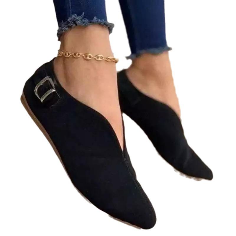 New V-mouth Casual Single Shoes Women's European and American Fashion Large-size Women's Shoes Flat Shoes Simple Overshoes
