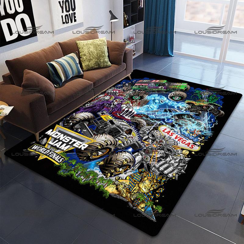Square Flannel Monster Truck Carpet Thrill Game Monster Jam Decorative Floor Mats Modern Home Living Room Rugs Bedroom Carpet