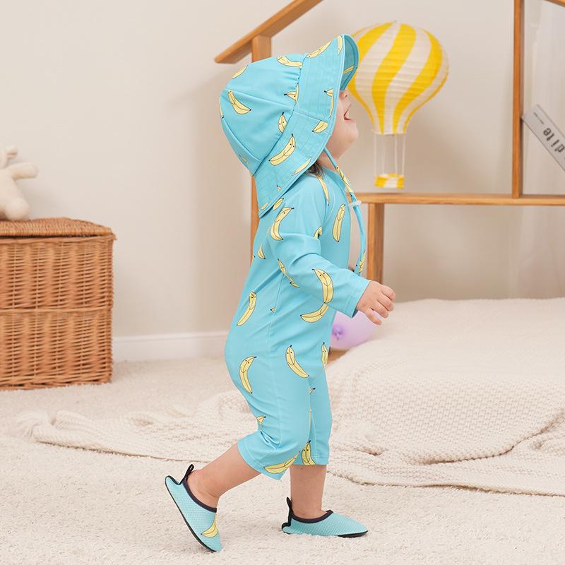Kids' Cute Quick-Dry One-Piece Swimsuit: Long Sleeve, Sun Protection for Boys, Girls, Infants & Toddlers