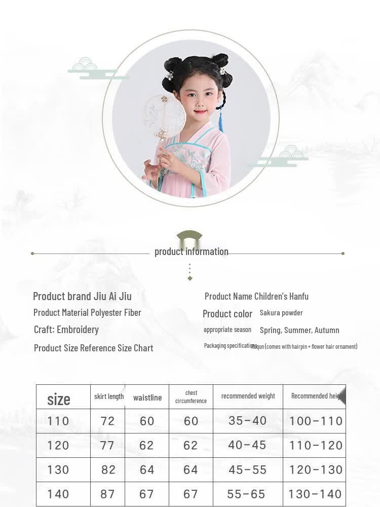 Girls' Embroidered Hanfu Summer Dress