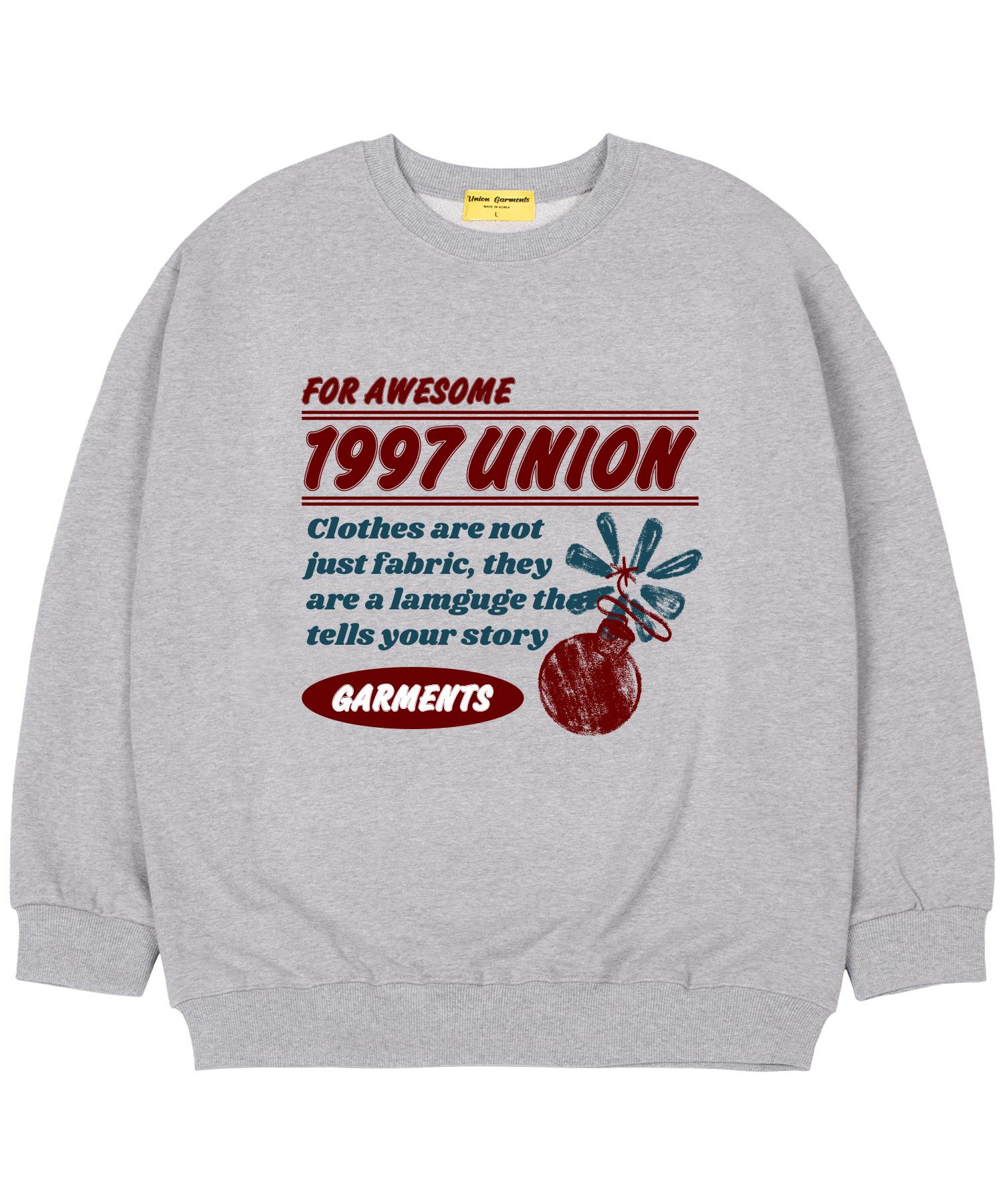 Union Garments [С подкладкой из флиса] Винтажная свободная толстовка Boom Серая Xxl