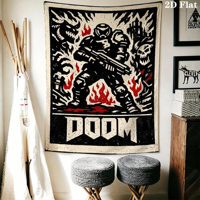 DOOM The Dark Ages Wall Tapestry Aesthetic Wall Hanging Printed Fabric Blanket Decorative Tapestries for Bedroom Living Room Home Decor