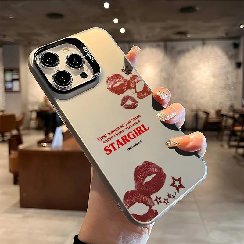 Stargirl Red Lip Design Phone for IPhone 16 11 15 14 13 12 Pro Max Black and Siery Shockproof Case