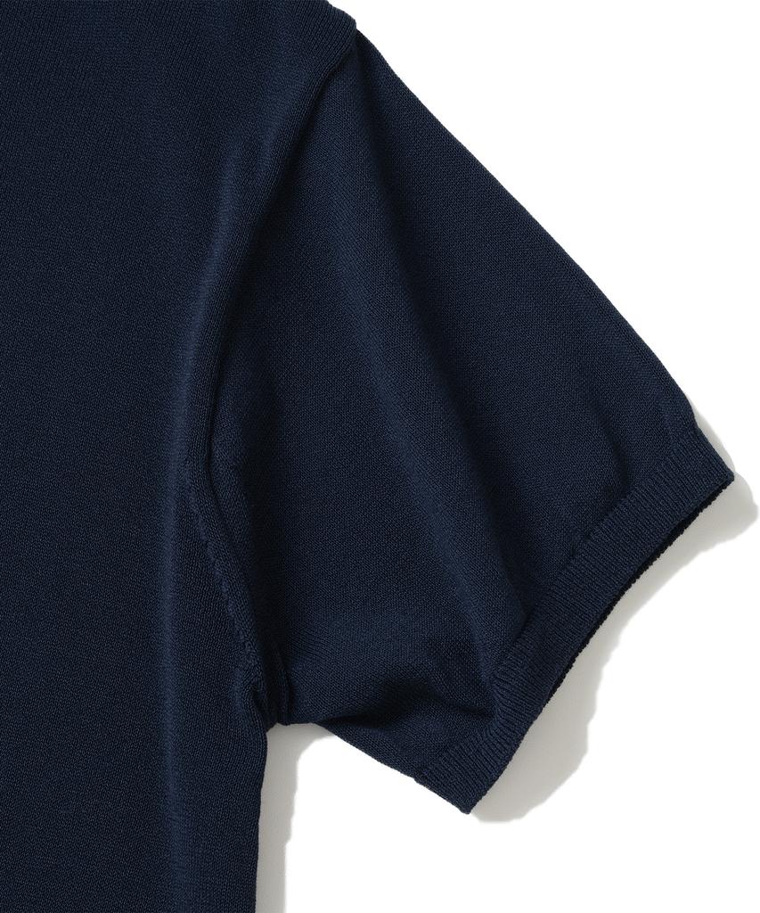 KNITTED Shellon Cooling Single Crop Henley Neck Knit Navy